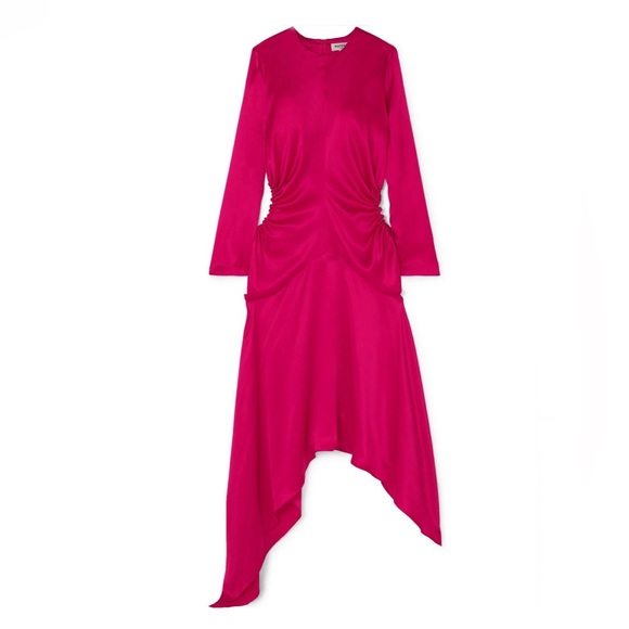 MATERIEL TBILISI Asymmetric Cutout Silk-satin Midi Fuchsia Dress Size 8 - Picture 3 of 10